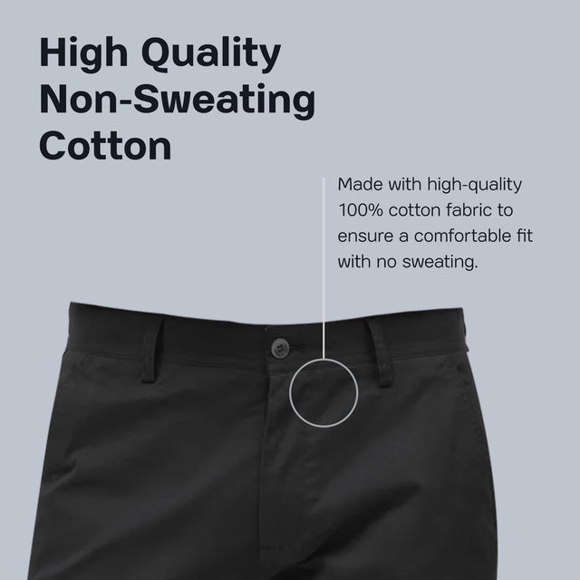 EJ Samuel Black Chino Long Pants CHL01 by EJ SAMUEL are designed for men, featuring a button and zipper closure, belt loops, and rolled cuffs.