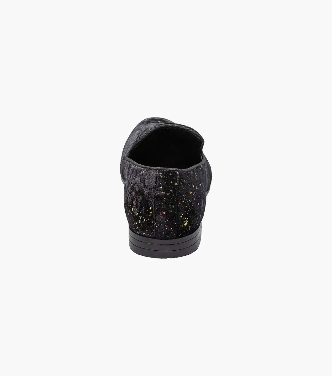 Introducing the Stacy Adams Stellar - STELLAR Plain Toe Glitter Slip On in Black (25534-001). This shoe features a unique multicolored speckled pattern that evokes the beauty of stars. Experience exceptional comfort with its memory foam footbed, ensuring each step feels as if you're walking on clouds.