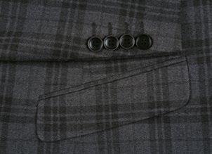 Introducing the Renoir Alessandro Vitello 2-Piece Slim Fit Suit 294-15, a fashionable gray plaid blazer showcasing a classic notch lapel, two-button closure, and side vent for enhanced mobility, elegantly finished with a crisp white pocket square.