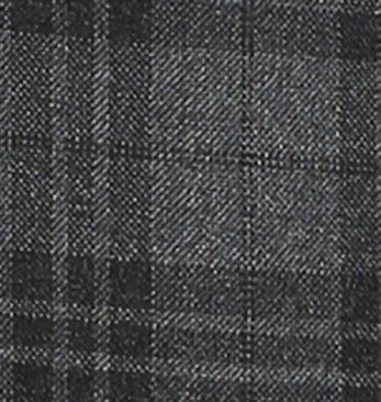 Introducing the Renoir Alessandro Vitello 2-Piece Slim Fit Suit 294-15, a fashionable gray plaid blazer showcasing a classic notch lapel, two-button closure, and side vent for enhanced mobility, elegantly finished with a crisp white pocket square.