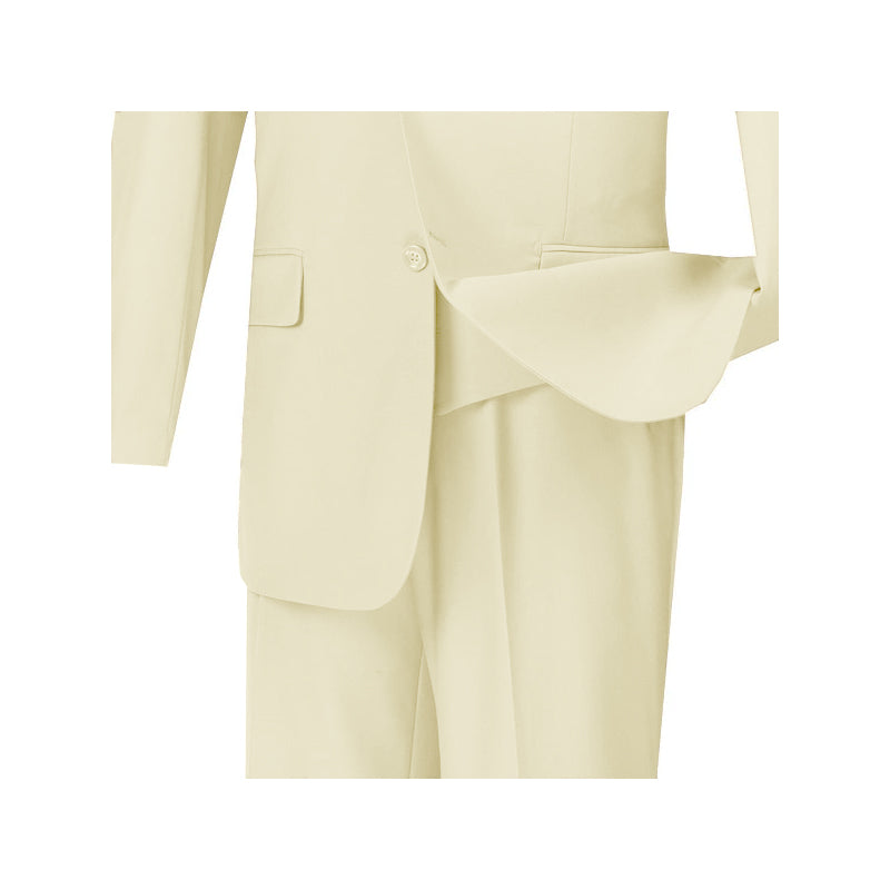 The Vinci Suits Regular Fit 3 Piece Suit, featuring the V2TR ivory design with a matching vest, light blue shirt, and striped tie is showcased on a mannequin. This ensemble is ideal for those who enjoy classic elegance.